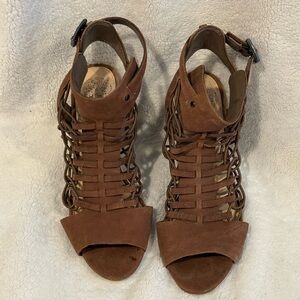 Vince Camuto Brown Suede Strappy Cage Heels